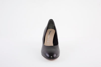 TAMARIS 22454-003 MEDIUM HEEL COURT SHOE - BLACK LEATHER