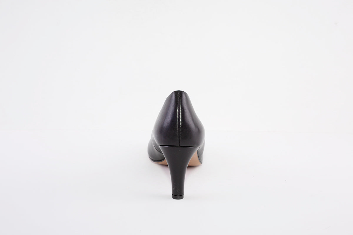 TAMARIS 22454-003 MEDIUM HEEL COURT SHOE - BLACK LEATHER
