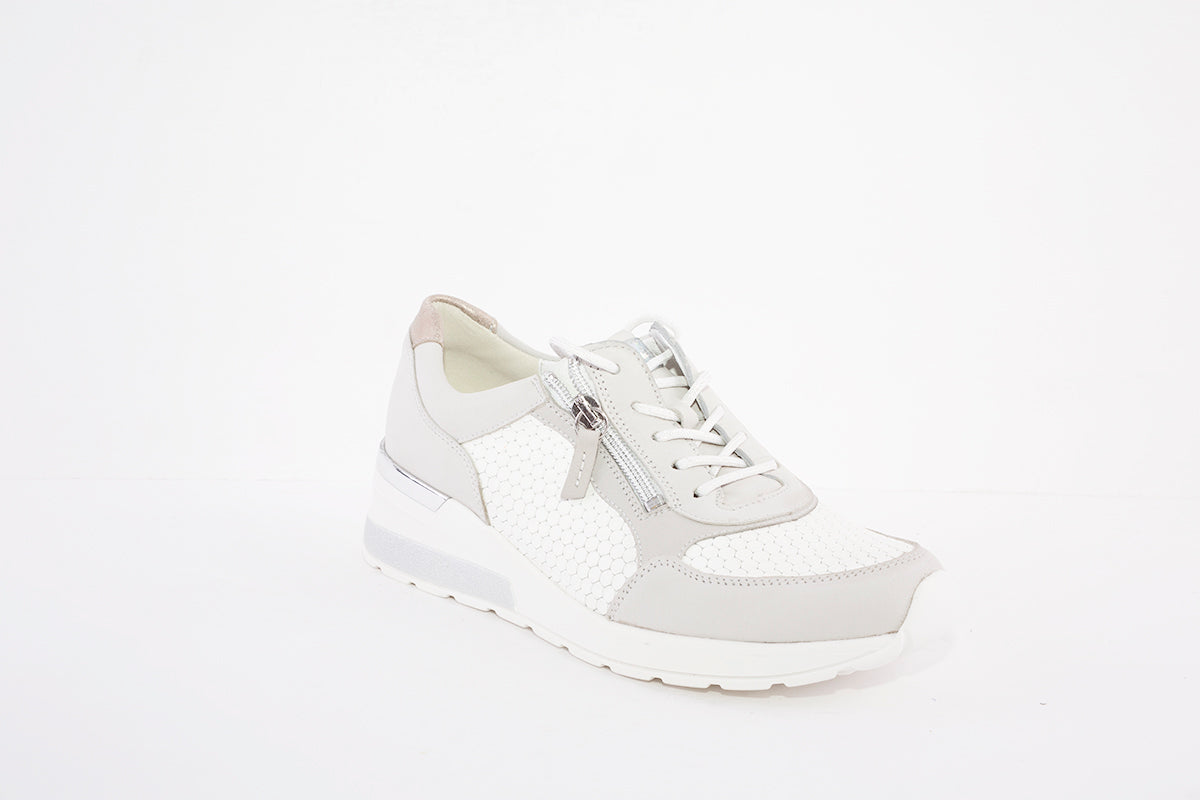 WALDLAUFER - CLARA-ZIP/LACE LOW WEDGE COMFORT SHOE - GREY/WHITE