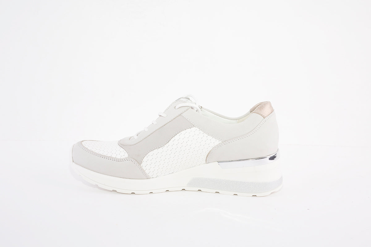 WALDLAUFER - CLARA-ZIP/LACE LOW WEDGE COMFORT SHOE - GREY/WHITE