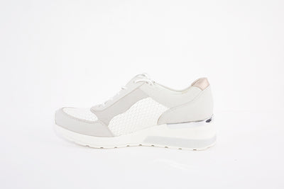 WALDLAUFER - CLARA-ZIP/LACE LOW WEDGE COMFORT SHOE - GREY/WHITE