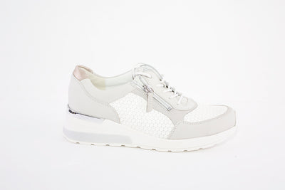 WALDLAUFER - CLARA-ZIP/LACE LOW WEDGE COMFORT SHOE - GREY/WHITE