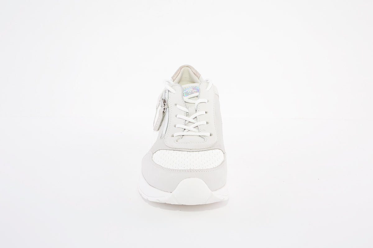 WALDLAUFER - CLARA-ZIP/LACE LOW WEDGE COMFORT SHOE - GREY/WHITE