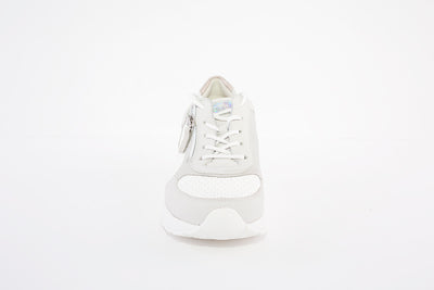 WALDLAUFER - CLARA-ZIP/LACE LOW WEDGE COMFORT SHOE - GREY/WHITE