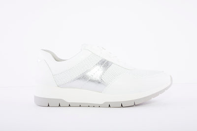TAMARIS - LACED FASHION SHOE - WHITE/SILVER