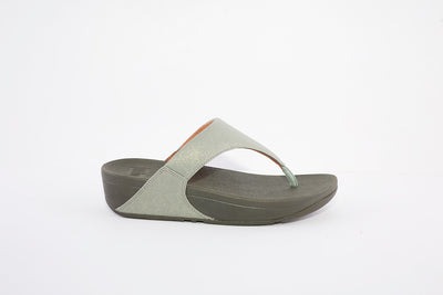 FITFLOP LULU SHIMMER WEDGE TOE-POST MULE - GREEN