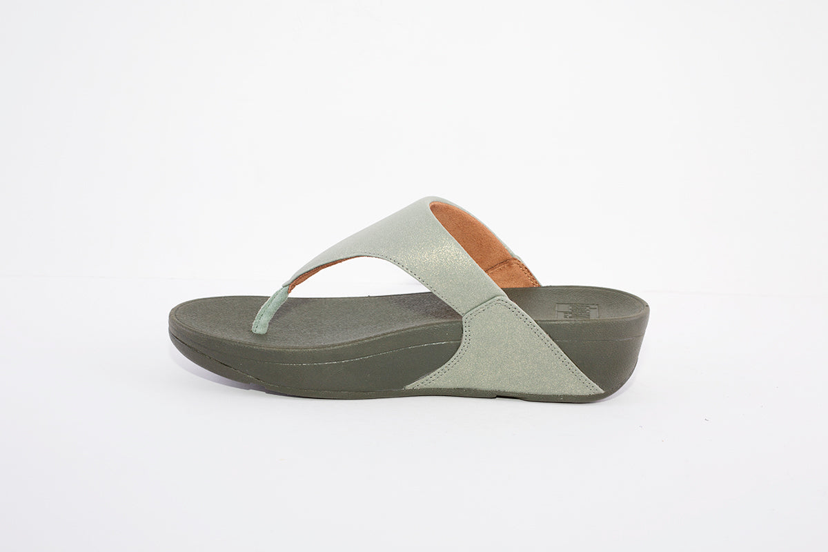 FITFLOP LULU SHIMMER WEDGE TOE-POST MULE - GREEN
