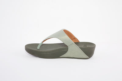 FITFLOP LULU SHIMMER WEDGE TOE-POST MULE - GREEN