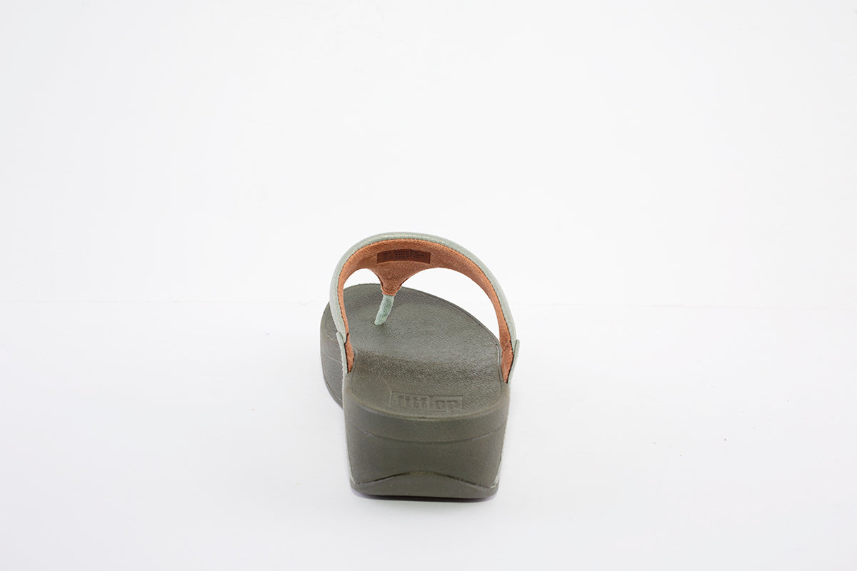 FITFLOP LULU SHIMMER WEDGE TOE-POST MULE - GREEN