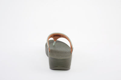 FITFLOP LULU SHIMMER WEDGE TOE-POST MULE - GREEN
