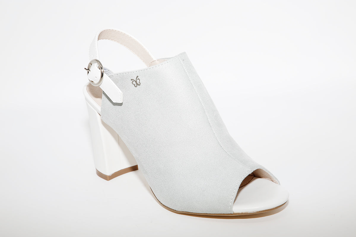 HANNAH B - HI BLOCK HEEL SANDAL - GREY/WHITE