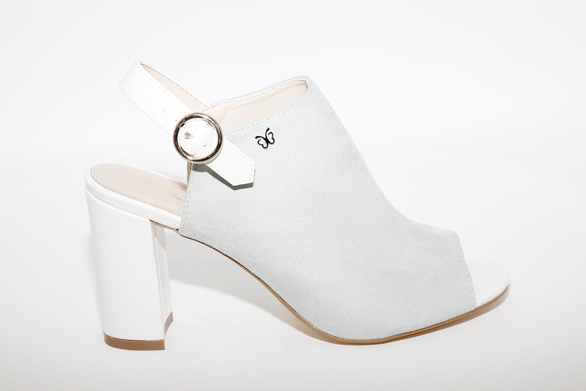 HANNAH B - HI BLOCK HEEL SANDAL - GREY/WHITE