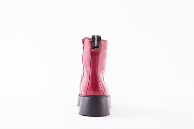 WONDERS A-9350 LACED WEDGE ANKLE BOOT WITH SIDE ZIP - RED LEATHER