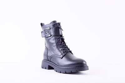 NeroGiardini - I117652D  LACED UP ANKLE BOOT WITH BUCKLE - BLACK LEATHER