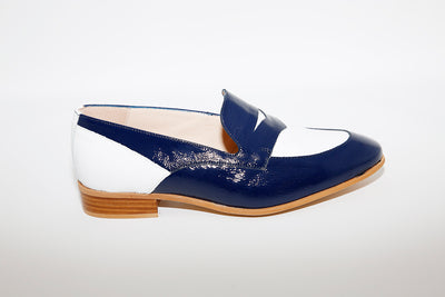 LDS FLAT LOAFER SHOE - NAVY/WHITE