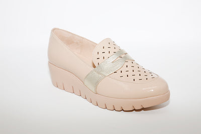 WONDERS - LOW WEDGE SLIP-ON SHOE - BEIGE/GOLD