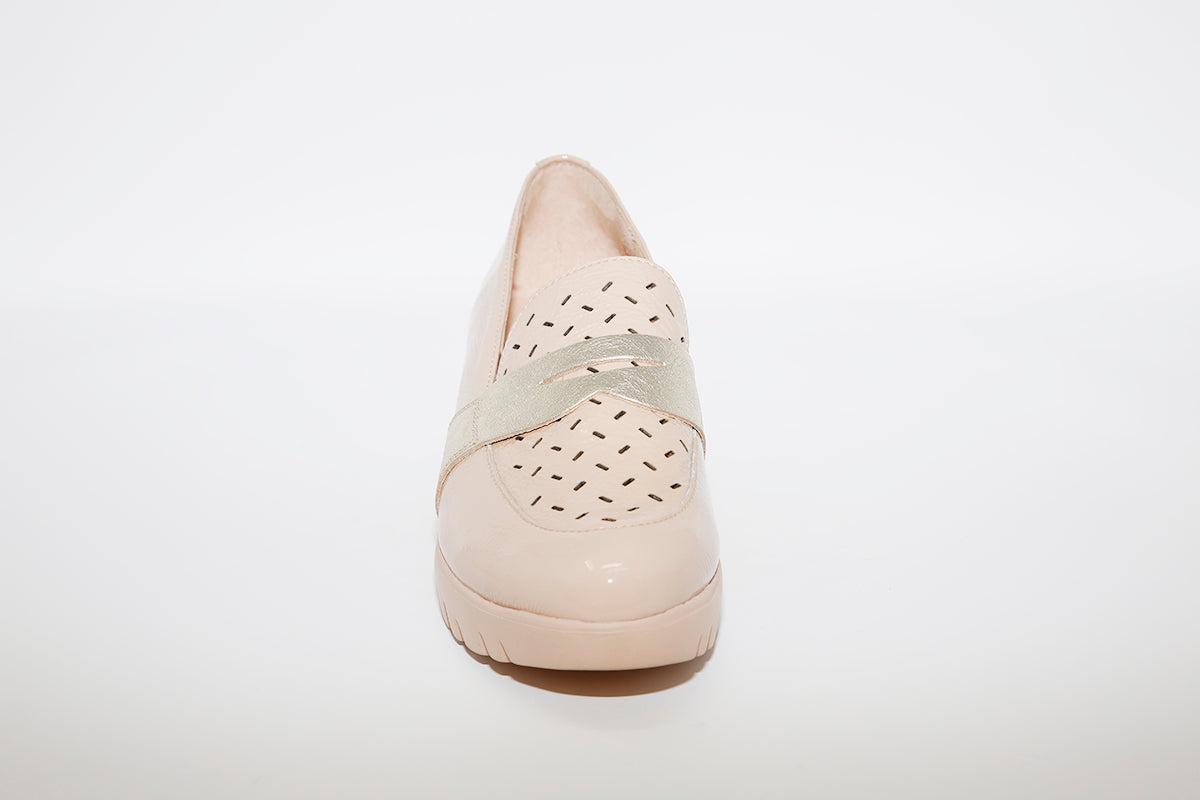 WONDERS - LOW WEDGE SLIP-ON SHOE - BEIGE/GOLD