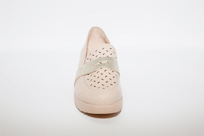 WONDERS - LOW WEDGE SLIP-ON SHOE - BEIGE/GOLD