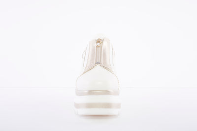 MARCO MOREO - Front Zip Platform Wedge Shoe - Cream/Gold