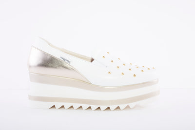 MARCO MOREO - Slip On Studded Toe Platform - White Leather