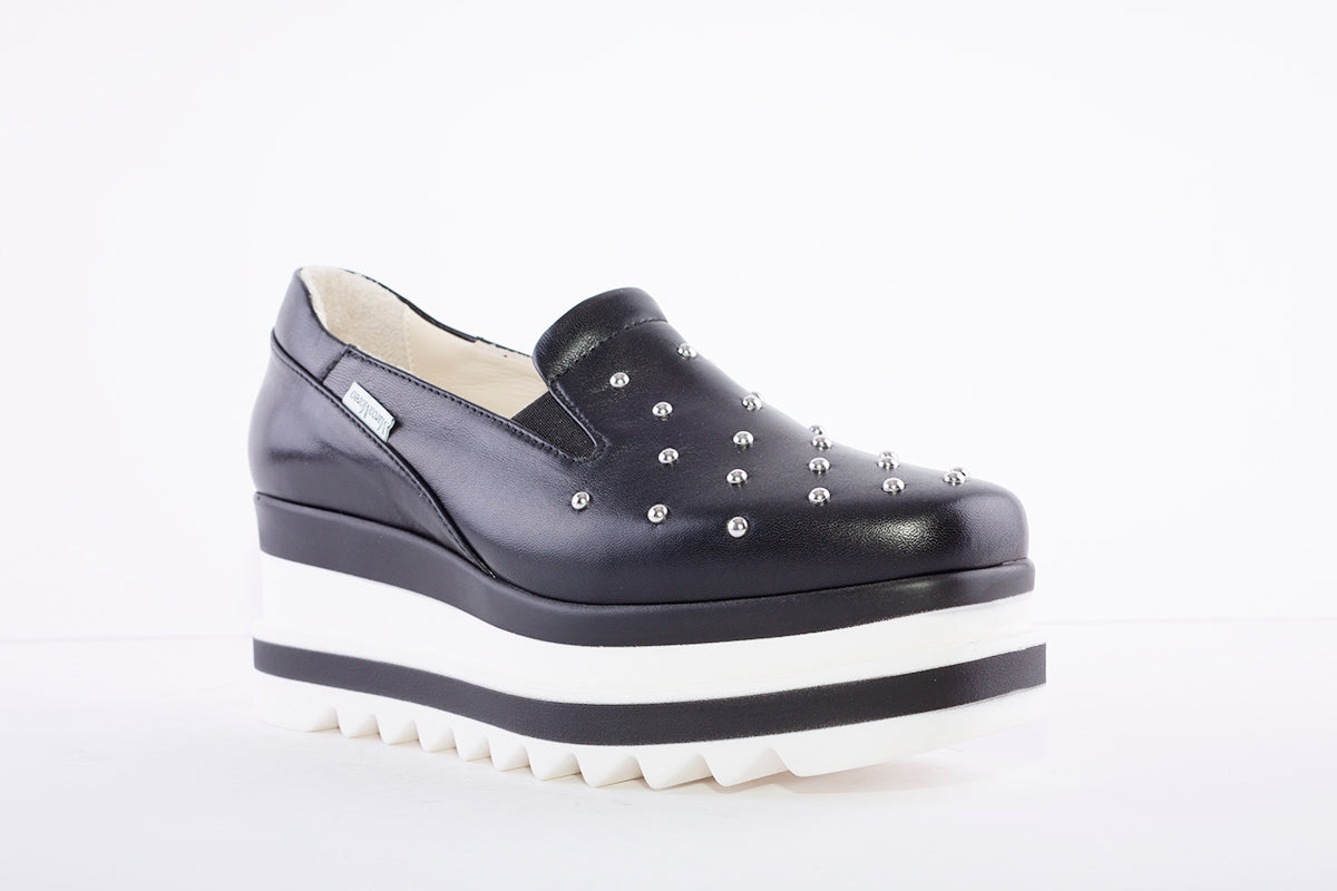 MARCO MOREO -  N620 Slip On Studded Toe Platform - Black Leather