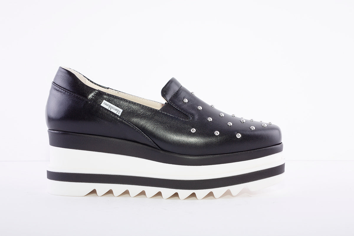 MARCO MOREO -  N620 Slip On Studded Toe Platform - Black Leather