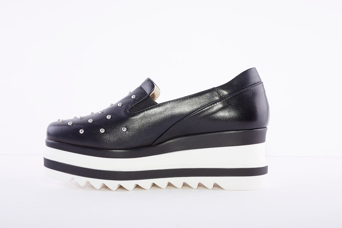 MARCO MOREO -  N620 Slip On Studded Toe Platform - Black Leather