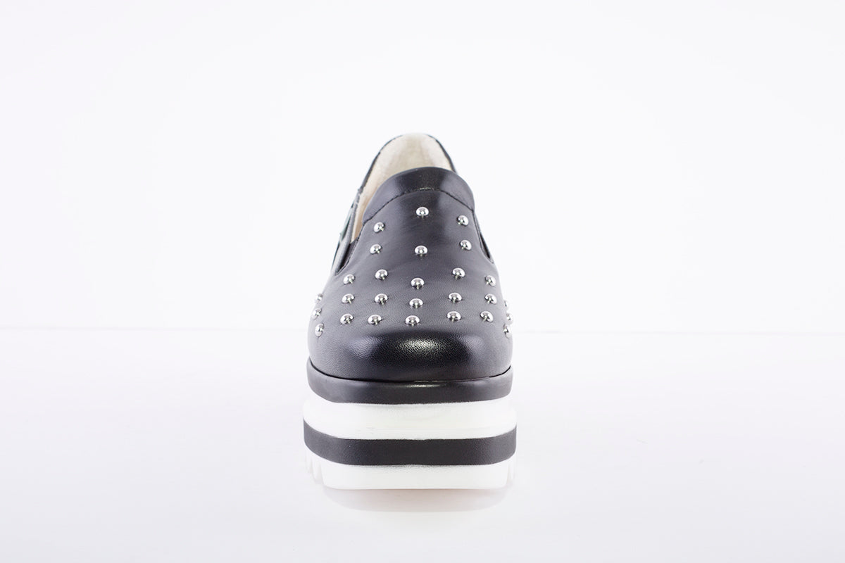 MARCO MOREO -  N620 Slip On Studded Toe Platform - Black Leather