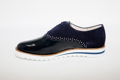 NANO - LOW WEDGE LACED FASHION SHOE - NAVY