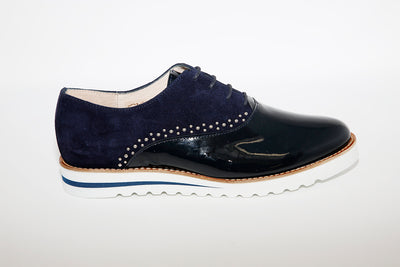 NANO - LOW WEDGE LACED FASHION SHOE - NAVY