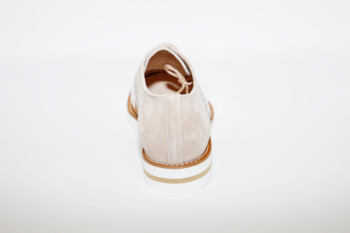 NANO - LOW WEDGE LACED FASHION SHOE - BEIGE