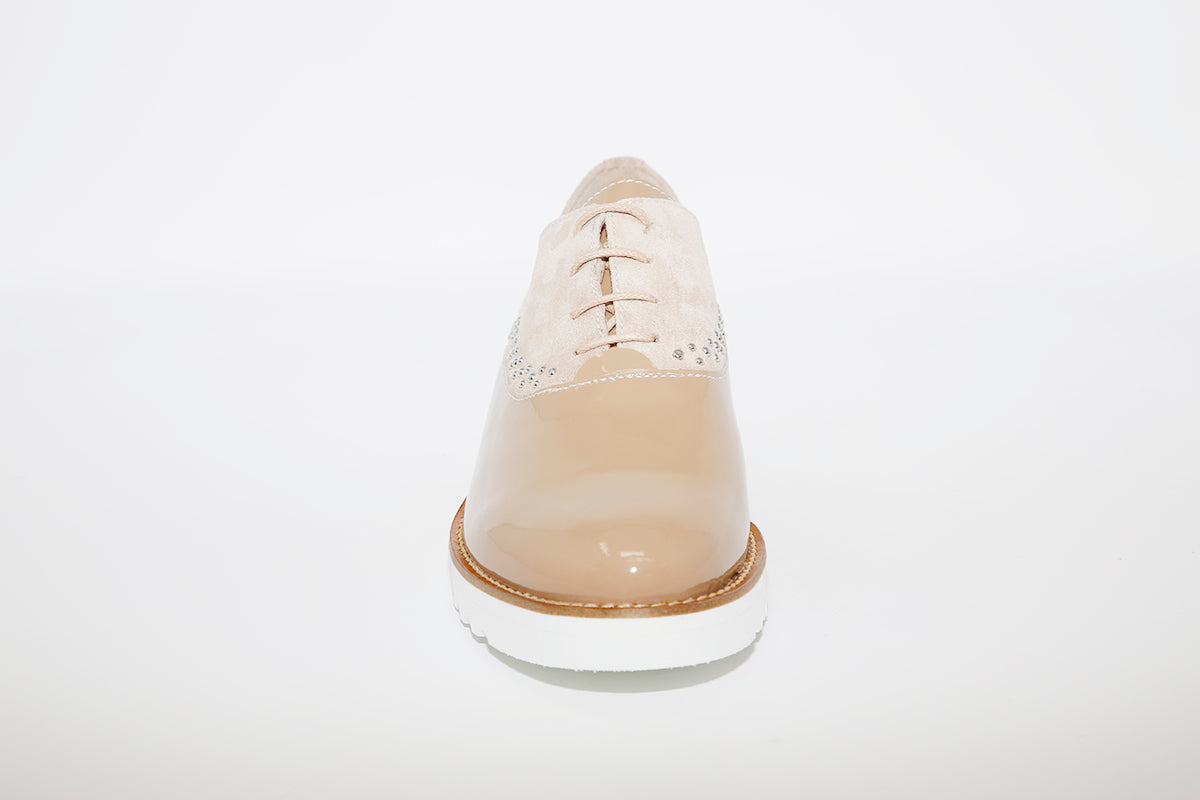 NANO - LOW WEDGE LACED FASHION SHOE - BEIGE