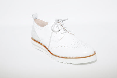 NANO - LOW WEDGE LACED FASHION SHOE - WHITE LEATHER