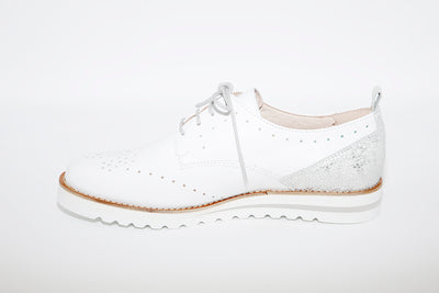 NANO - LOW WEDGE LACED FASHION SHOE - WHITE LEATHER