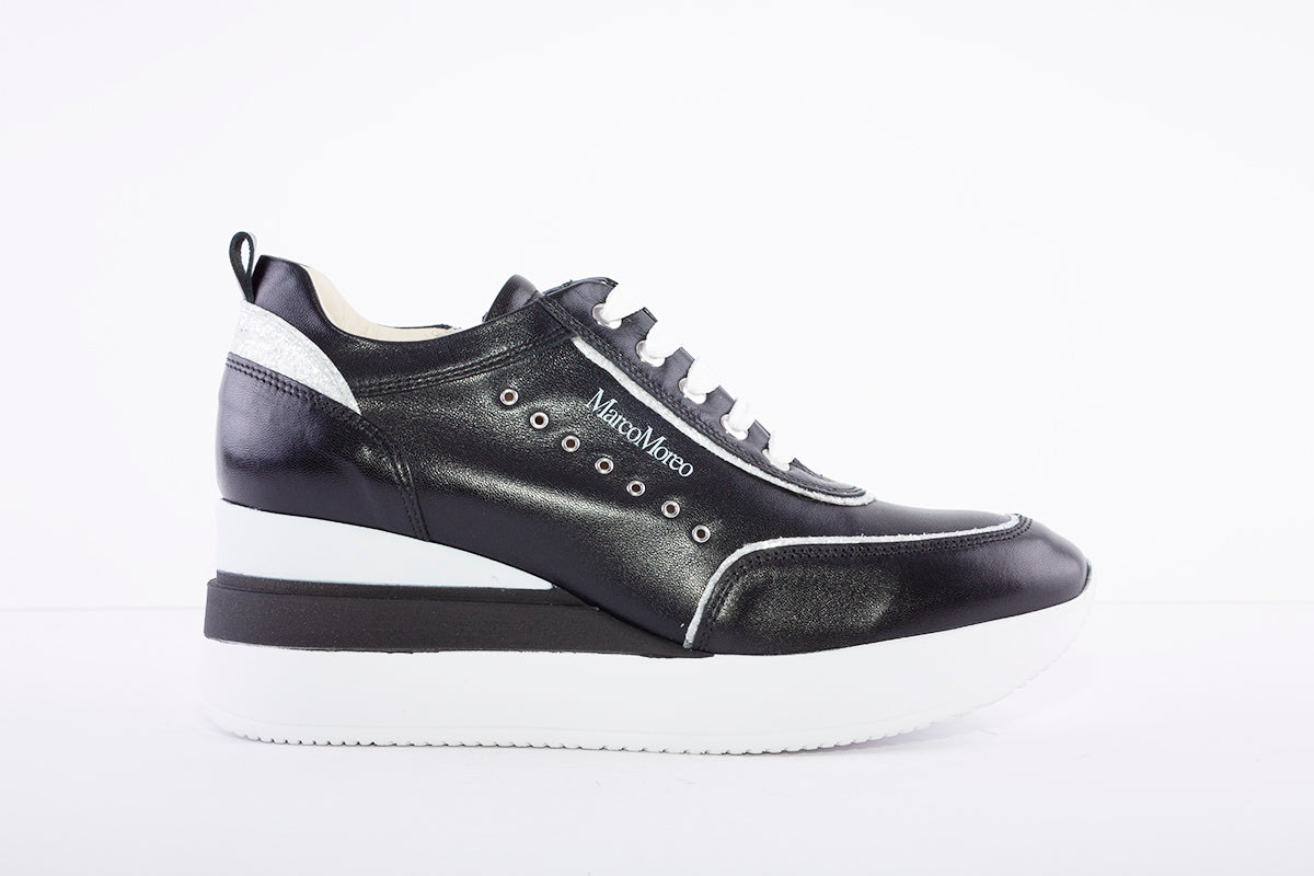 MARCO MOREO - Laced Wedge Shoe - Black Leather