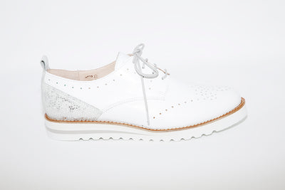 NANO - LOW WEDGE LACED FASHION SHOE - WHITE LEATHER
