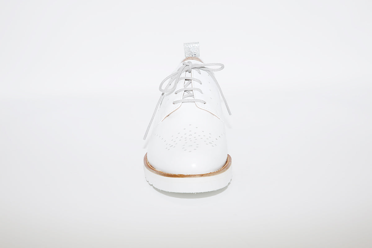 NANO - LOW WEDGE LACED FASHION SHOE - WHITE LEATHER