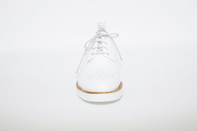 NANO - LOW WEDGE LACED FASHION SHOE - WHITE LEATHER