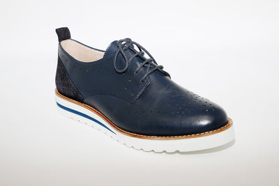 NANO - LOW WEDGE LACED FASHION SHOE - NAVY LEATHER