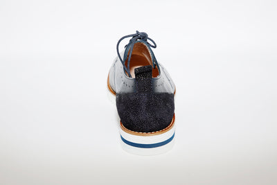 NANO - LOW WEDGE LACED FASHION SHOE - NAVY LEATHER