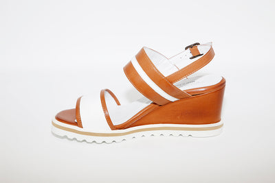 NANO - WEDGE SLING-BACK SANDAL - TAN/WHITE LEATHER
