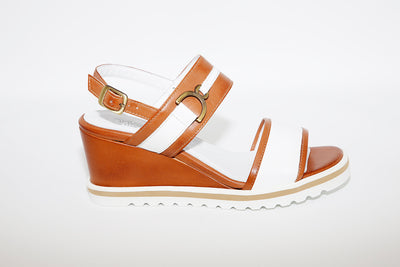 NANO - WEDGE SLING-BACK SANDAL - TAN/WHITE LEATHER