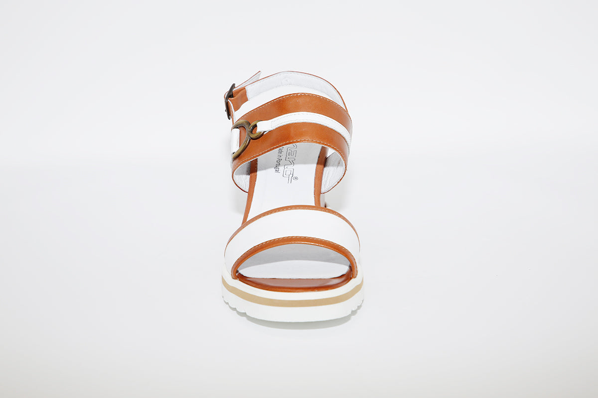 NANO - WEDGE SLING-BACK SANDAL - TAN/WHITE LEATHER
