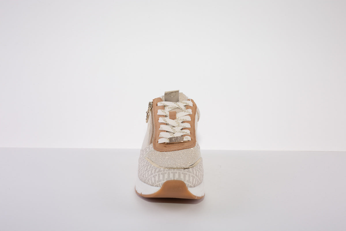 TAMARIS 23732-488  LOW WEDGE  LACED FASHION SHOE - BEIGE