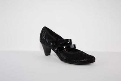 BIOECO 5536 LOW HEEL DOUBLE STRAP SHOE - BLACK SUEDE