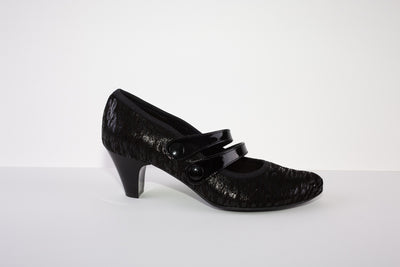 BIOECO 5536 LOW HEEL DOUBLE STRAP SHOE - BLACK SUEDE