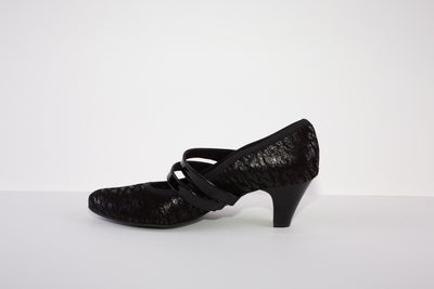 BIOECO 5536 LOW HEEL DOUBLE STRAP SHOE - BLACK SUEDE