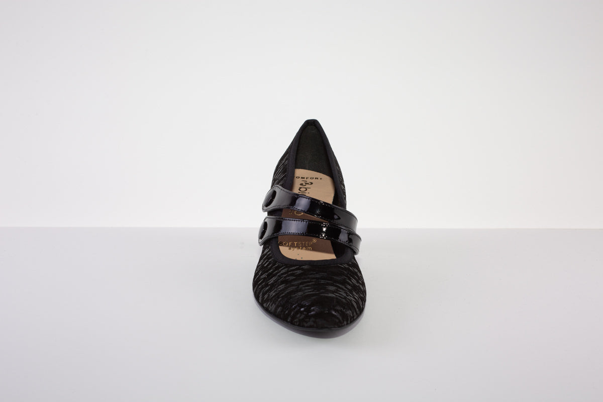 BIOECO 5536 LOW HEEL DOUBLE STRAP SHOE - BLACK SUEDE
