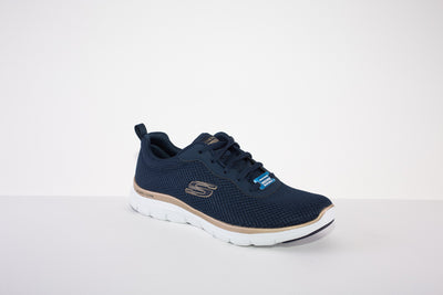 SKECHERS 149303 FLEX APPEAL 4.0 LACED TRAINER - NAVY/GOLD