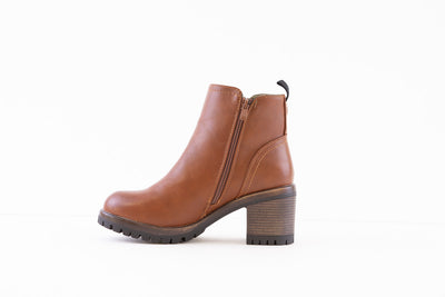 HEAVENLY FEET - KERI CHUNKY MEDIUM HEEL ANKLE BOOT - BROWN